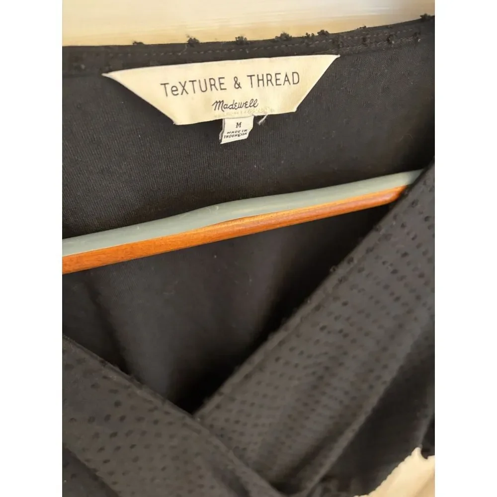 Madewell Texture &‎ Thread Black Clipdot Smocked Crossover Top Size Medium $55